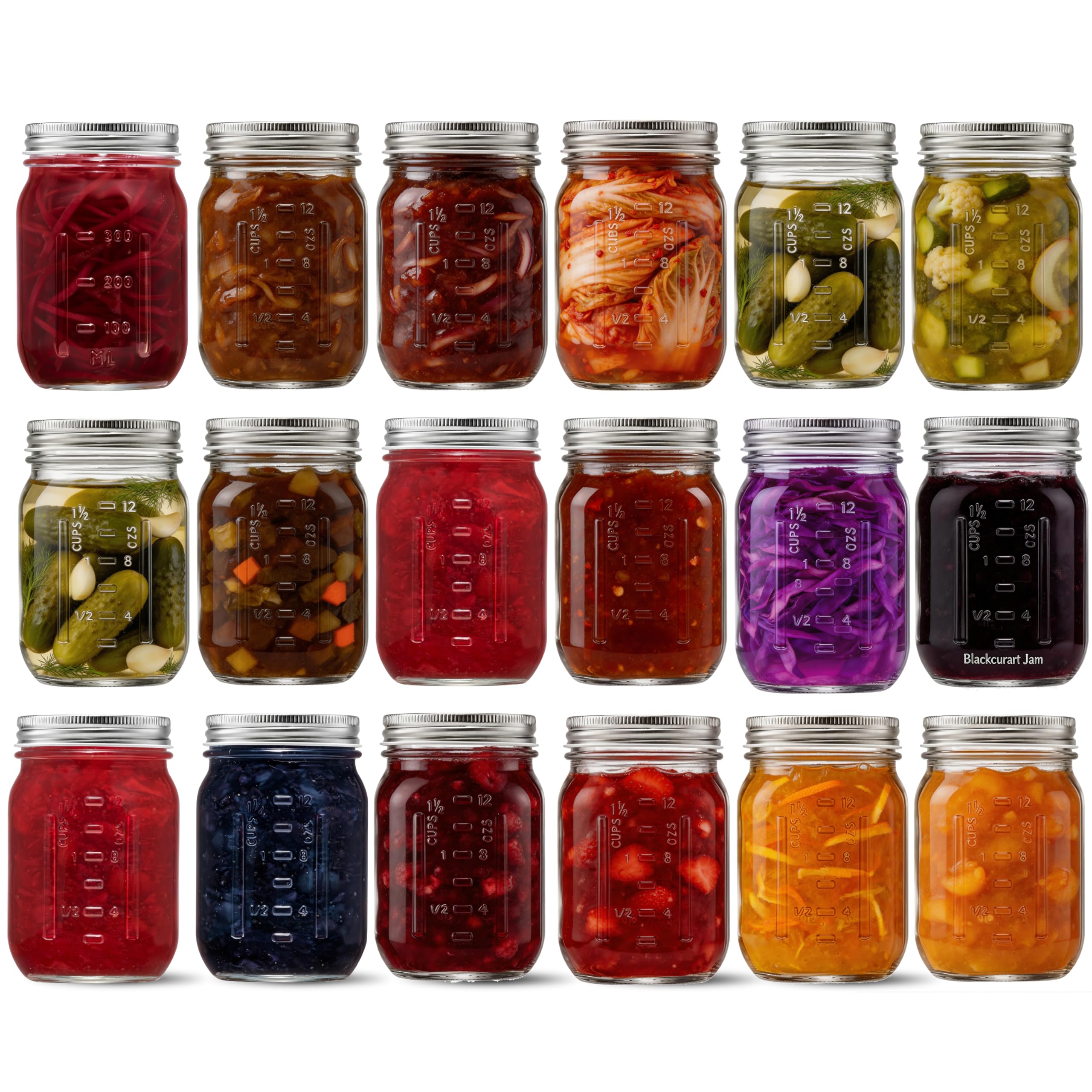 Danmu Art 18 Pack 480ml Glass Mason Jars,Wide 2.7-Inch Opening Preserving Jars with Airtight & Leakproof Lids,Dishwasher Safe for Jam,Pickling,Meal Prep,Overnight Oats,Wedding Favours & DIY Crafts