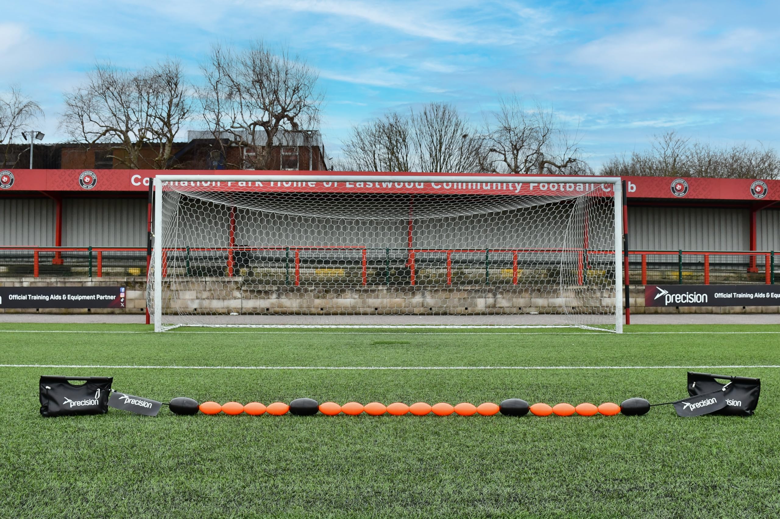 Precision GK Ball Deflector Reactor Line, Pro Goalkeeper Reflex Training Equipment, 3.6m Bungee Cord Deflection 20 Floats System with Carry Bag and Anchors, Black/Fluo Orange