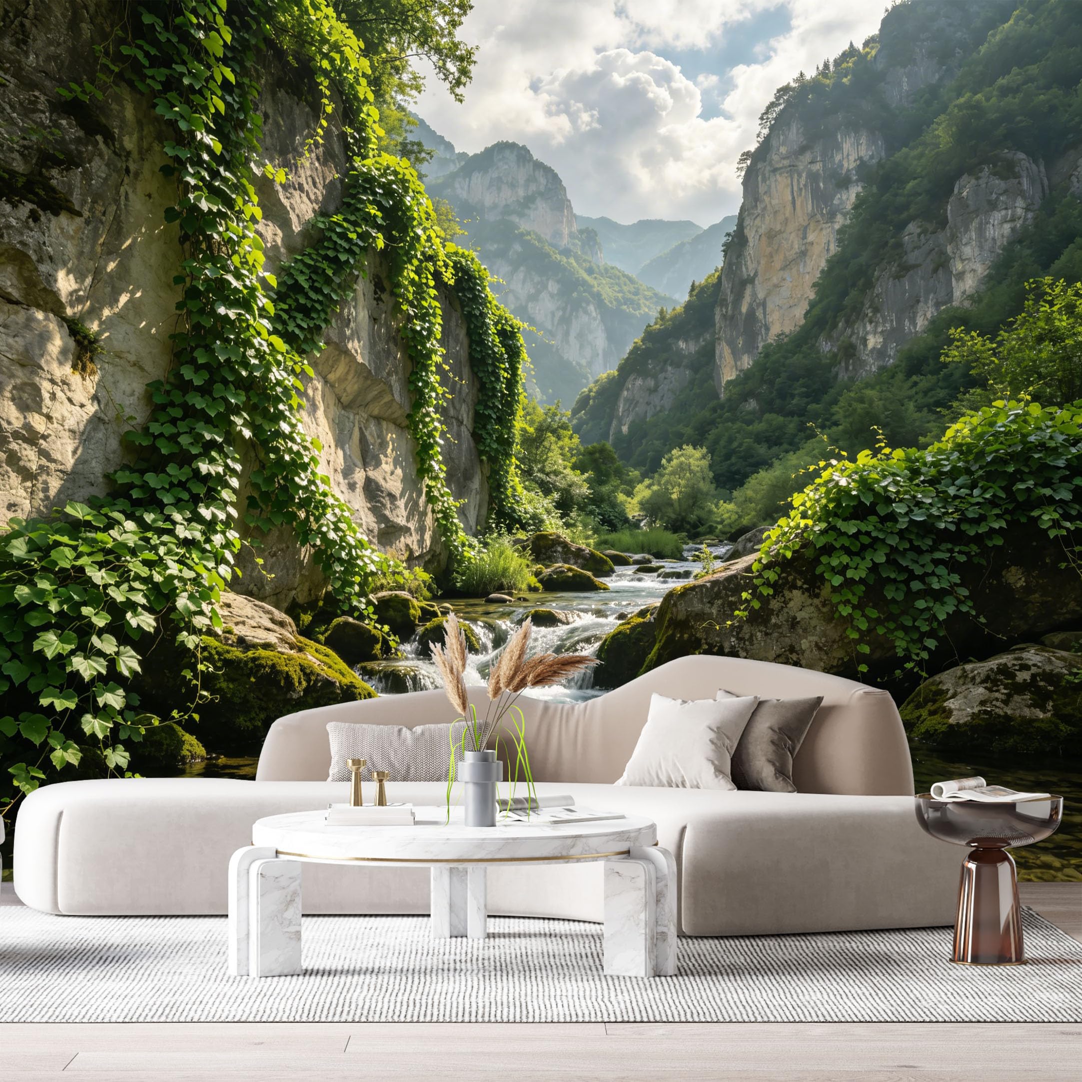 Custom Size Wall Murals Mountain Stream Landscape Valley Cliffs SelfAdhesive Wall Fabric Removable Large Wallpaper for Photo Living Room Scenic Nature View Art Decor