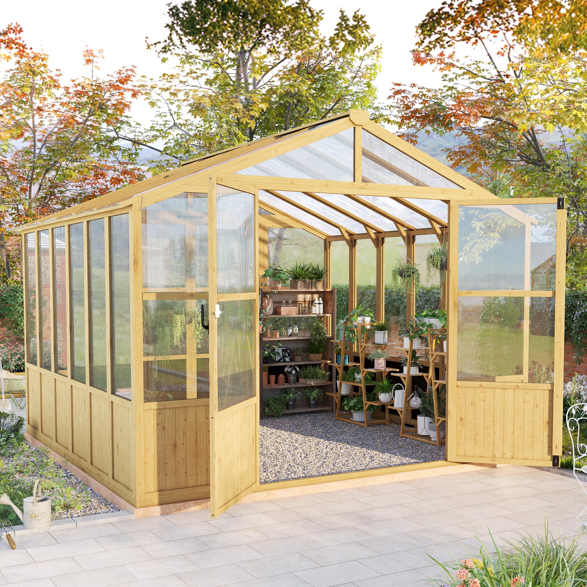 Jocisland 10x10 Ft Wood Greenhouse