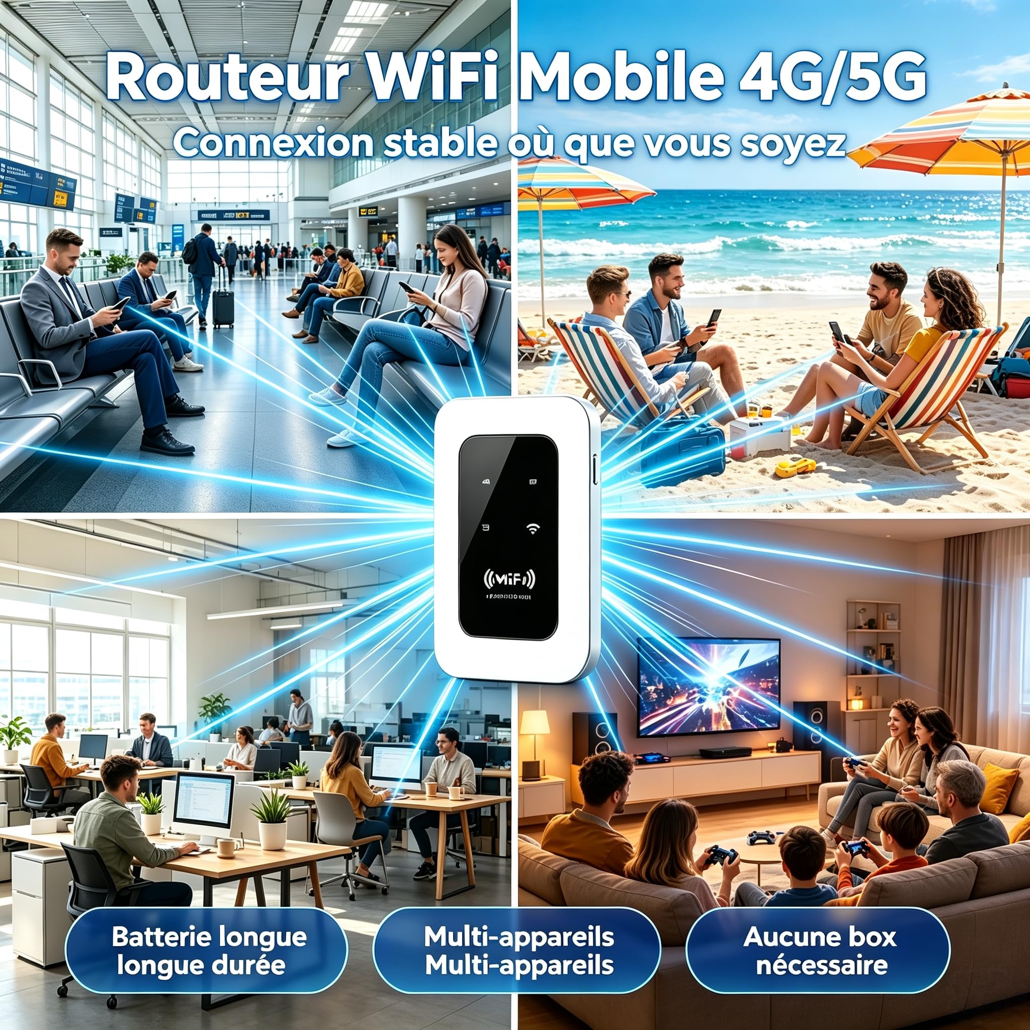 Routeur 5G Portable WiFi 6 Déverrouillé sans abonnement, Modem 5G/4G+ avec Nano‑SIM, jusqu'à 26 appareils connectés, Haut débit sans Box, idéal pour Voyage, Camping et télétravail