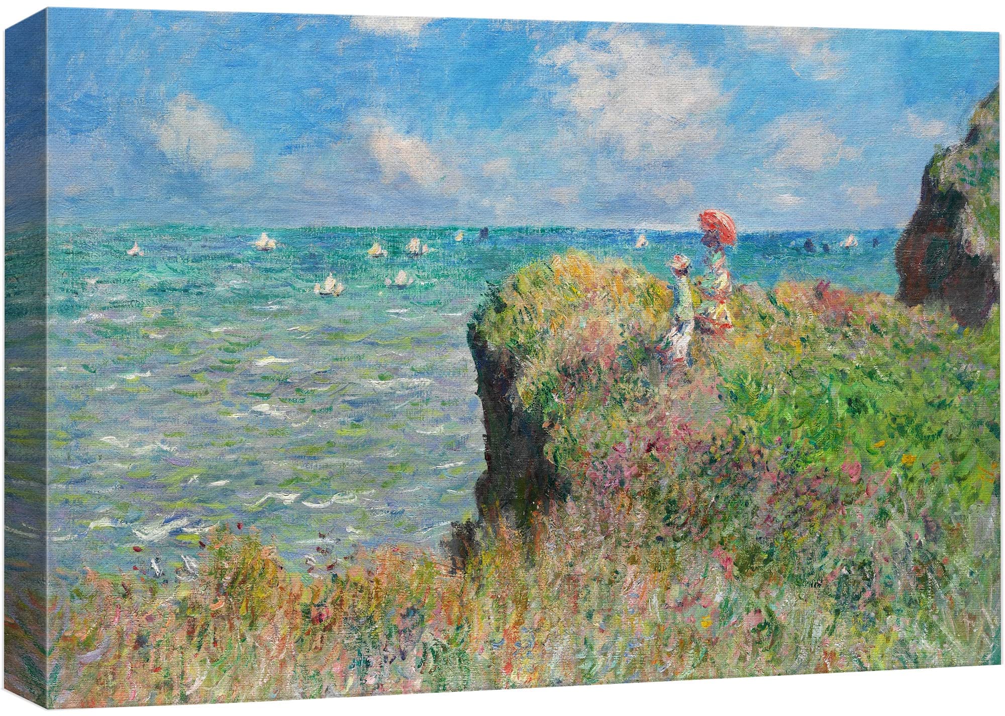 wall26 Canvas Print Wall Art Cliff Walk at Pourville by Claude Monet Nature Wilderness Illustrations Fine Art Traditional Scenic Colorful for Living Room, Bedroom, Office - 16"x24"