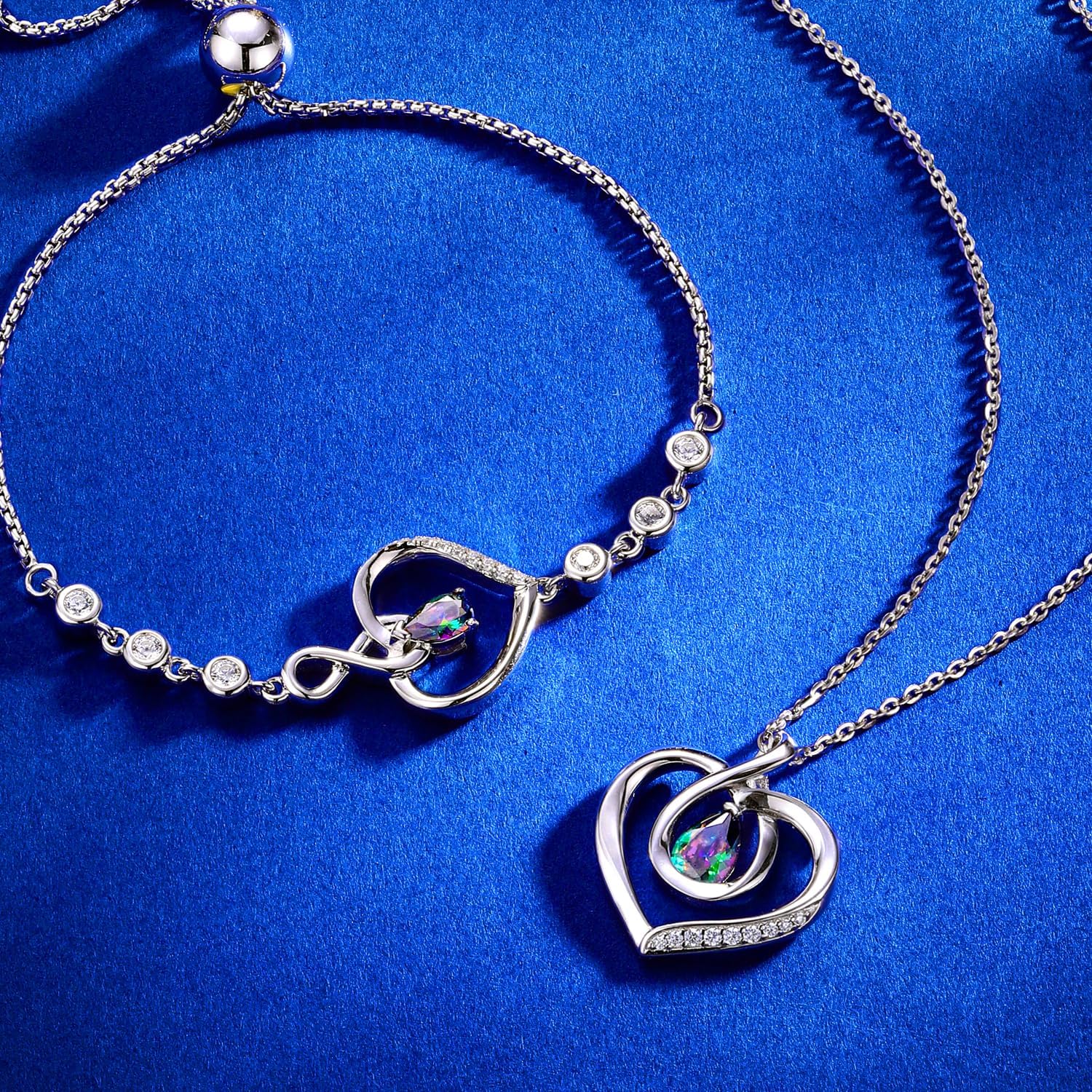 AGVANA Valentines Day Gifts Heart Birthstone Bracelets for Women Sterling Silver Genuine or Created Gemstone Tennis Bracelet Infinity Love Jewelry Anniversary Birthday Gifts for Wife Mom Women - Image 4