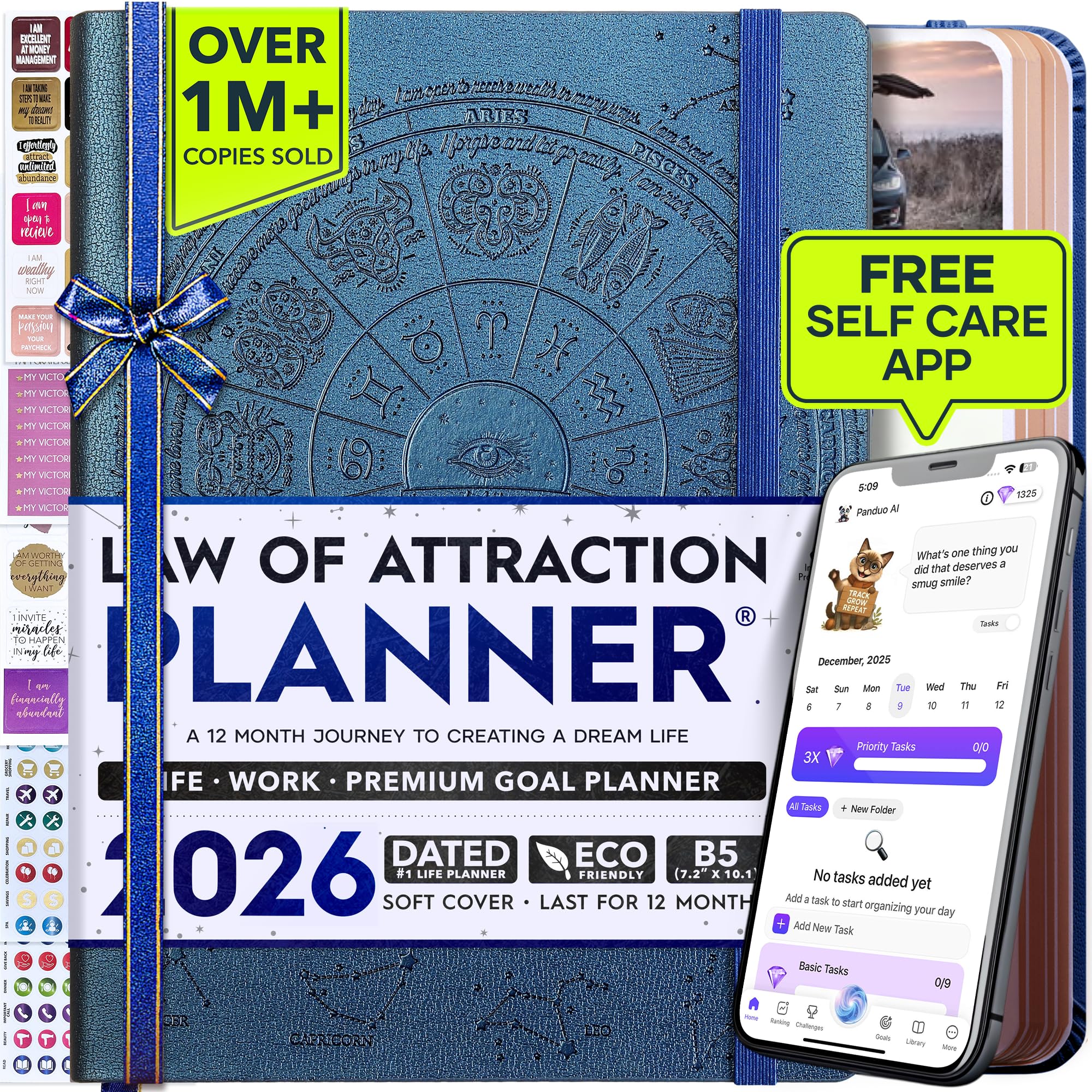 Deluxe 2026 Planner Weekly and Monthly | Law of Attraction Planner with Productivity App | 12-Month for Productivity, Gratitude & Goal Setting | Includes Foldable Vision Board, Gift Box & Stickers