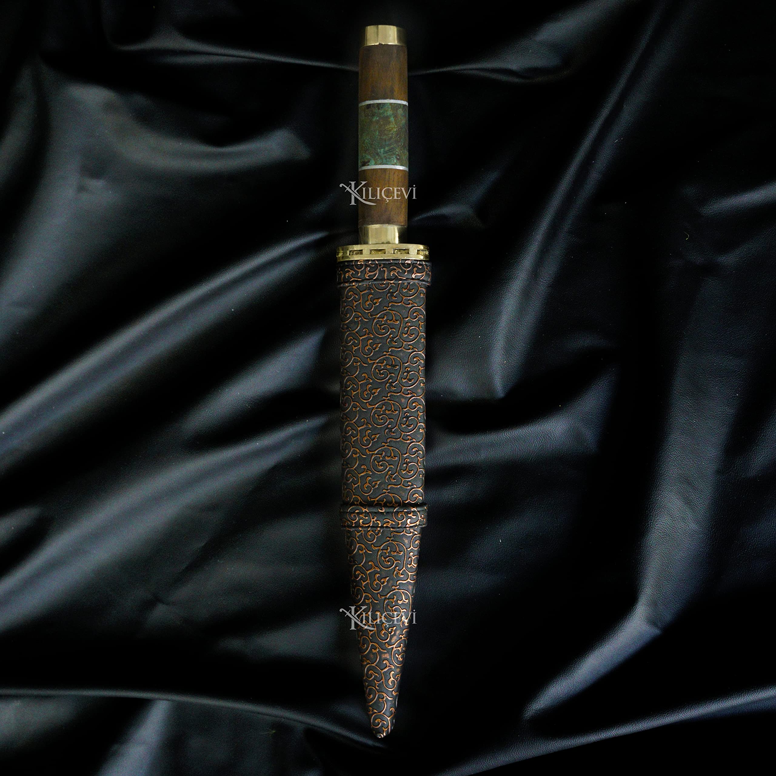 swordbuy Handmade Dagger, Double Edged Medieval Dagger, Embroidered Sheath, dagger with sheath