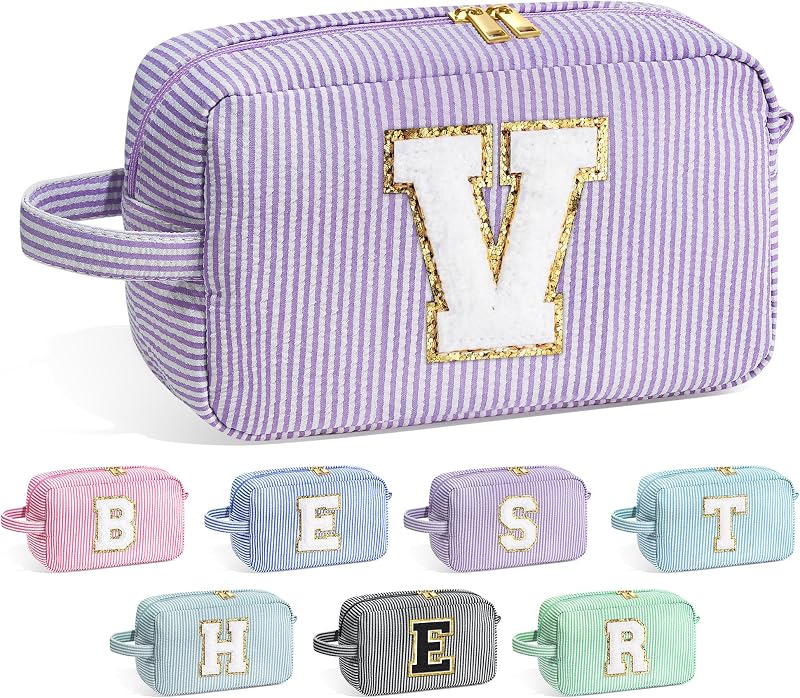 Necessaire de maquiagem YOOLIFE com inicial, roxa, em poliéster