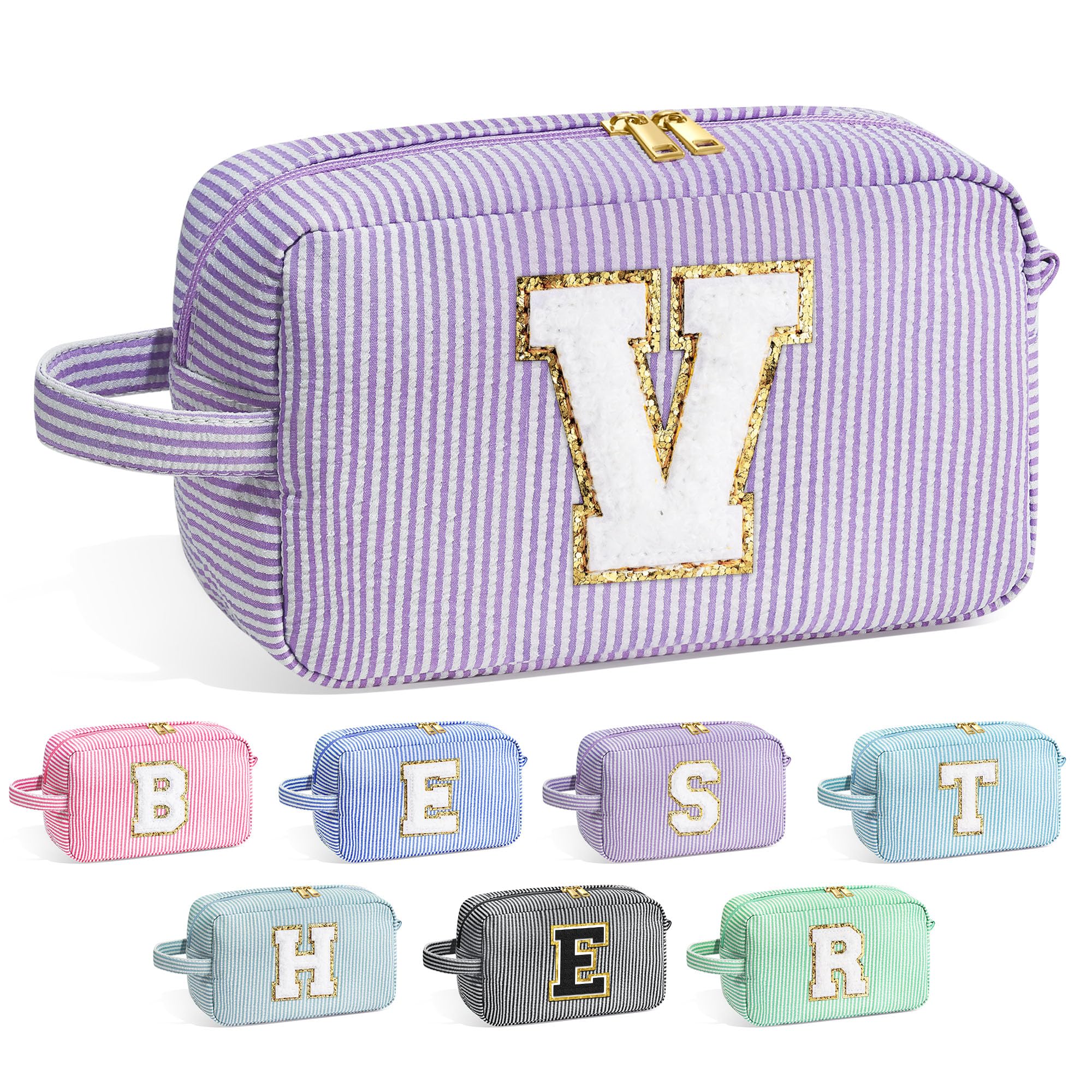 YOOLIFE Initial Makeup Bag for Women - Monogram Cute Makeup Bag Cosmetic Case Toiletry Pouch for Women Her Best Friend Sister Teacher, Personalized