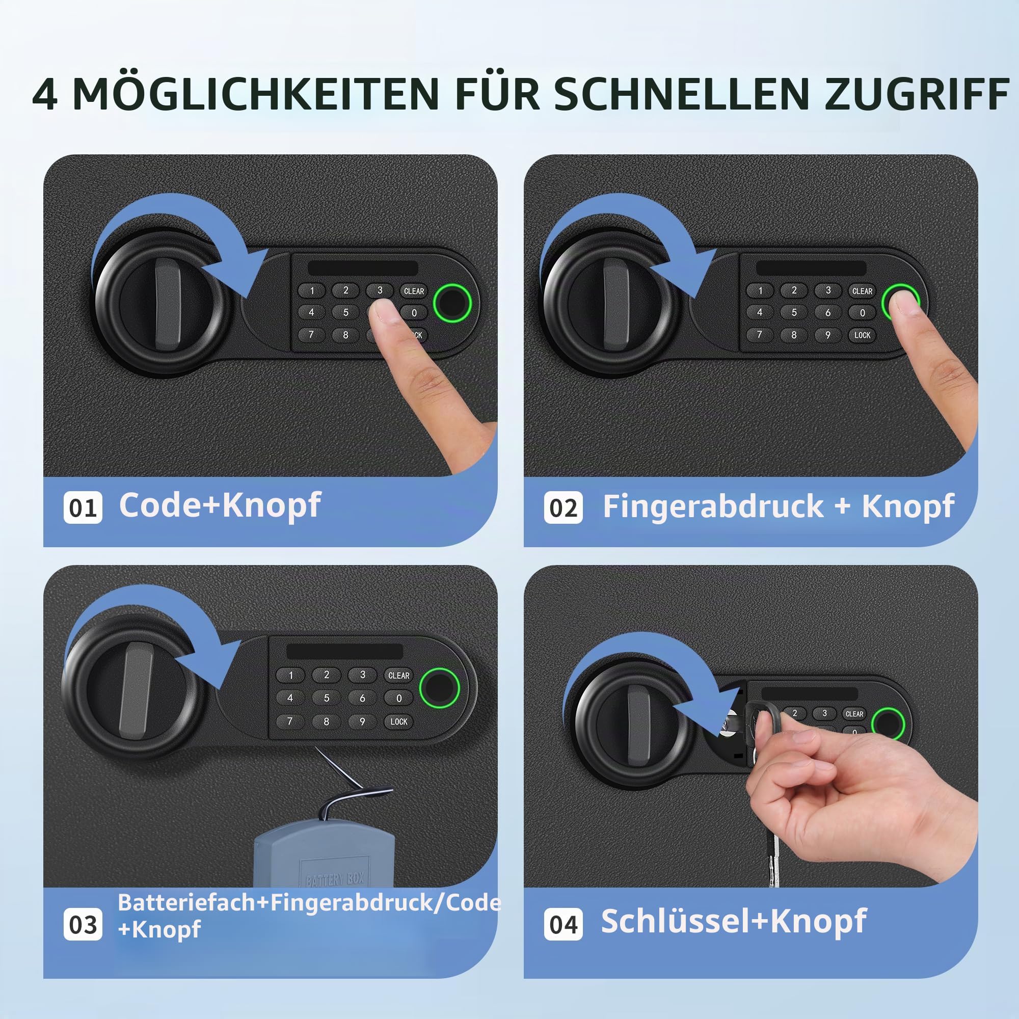 HSGCJS Großer Fingerabdruck-Safe – 45L, biometrischer Fingerabdruck-Tresor mit digitaler Tastatur, Sicherheitssafe mit Induktionslicht und Leder, Spardose für Schmuck, Bargeld, Dokumente