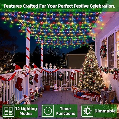 Miniatura 3 de 810 luces LED de Navidad con 180 gotas, 82 pies, 12 modos de luces multicolor con temporizador regulable, luces parpadeantes impermeables para