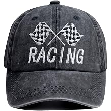 HHNLB Black and White Checkered Flag Race Car Hat, Adjustable Washed Cotton Embroidered Baseball Cap for Men Women