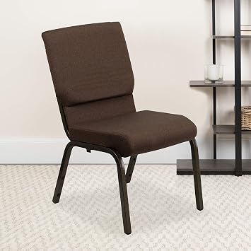 Classroom Essentials Auditorium Chair - Stacking Padded Chair - 19inch Wide Seat - Brown Fabric/Gold Vein Frame