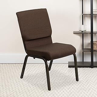BizChair Auditorium Chair - Brown Fabric/Gold Vein Frame - Stacking Padded Chair - 19inch Wide Seat