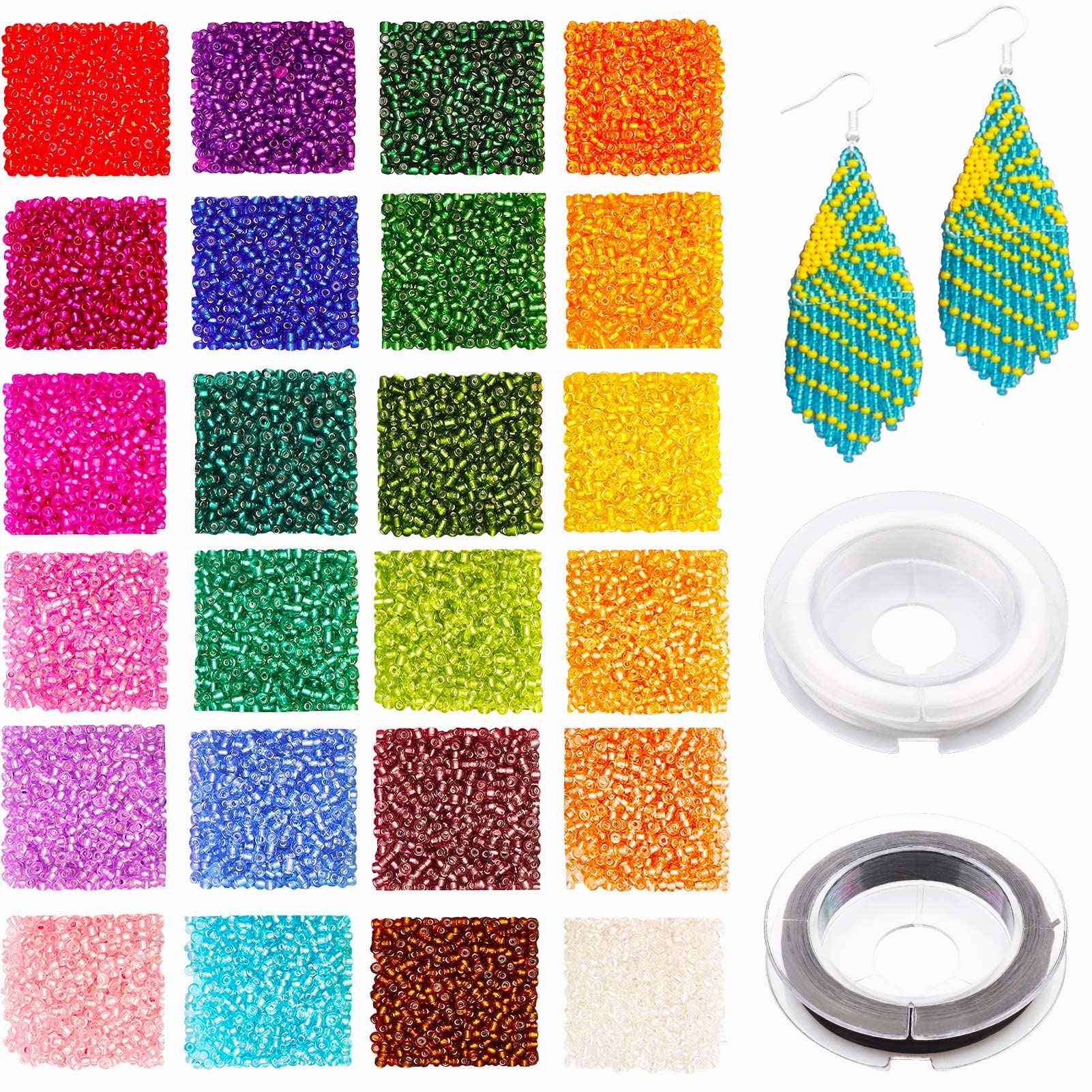 Prettme Multicolor D 7200Pcs Colorful Seed Beads 2Mm For Bracelet Making Kit, 24 Colors Small Pony Tiny Glass Beads For Embroidery Necklaces Earrings Crafting, Jewellery Making Kit