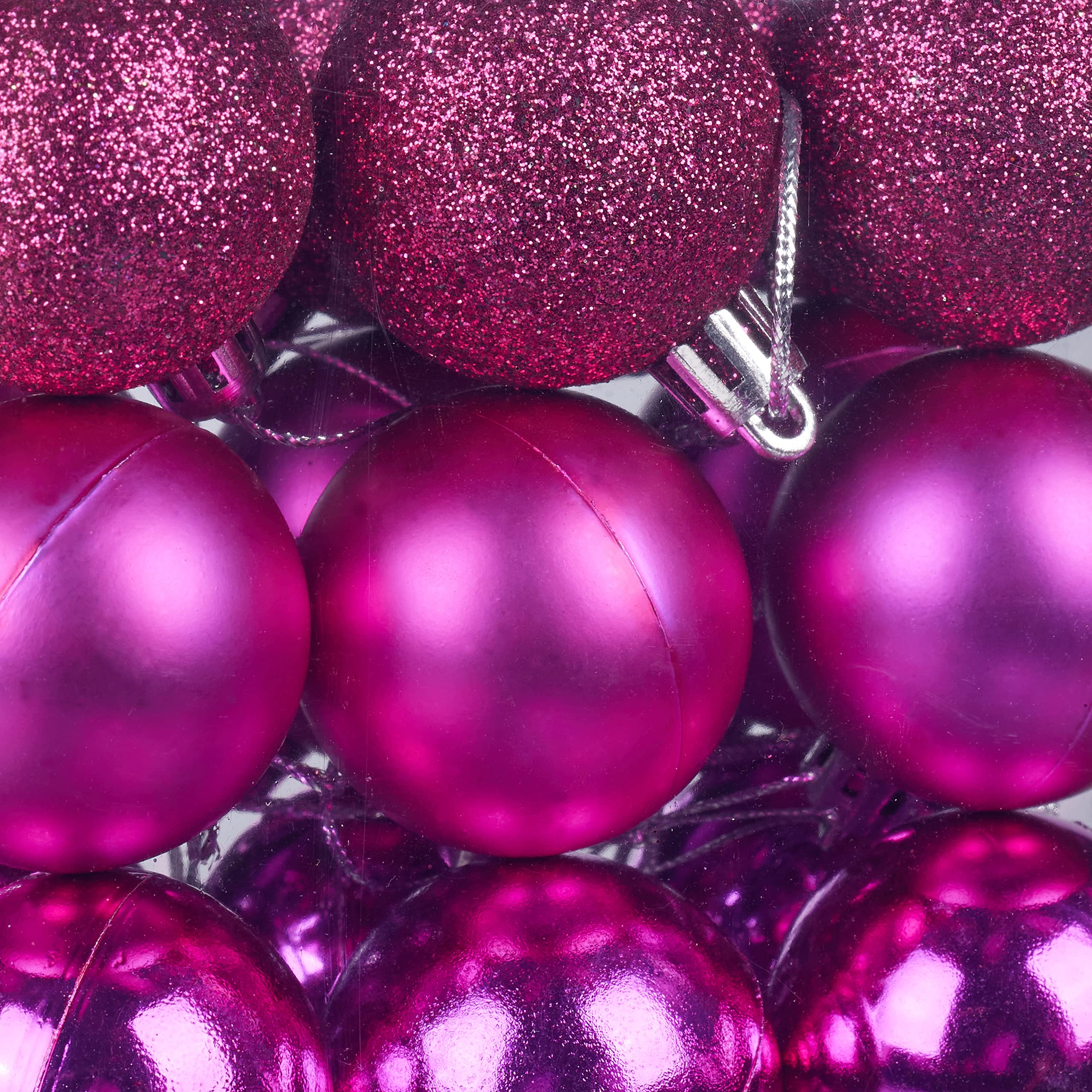 Relaxdays Palline di Natale, Set da 100, Addobbi Natalizi, Opache, Lucide, Glitterate, ∅ 3,4 e 6 cm, Decorazioni, Fucsia