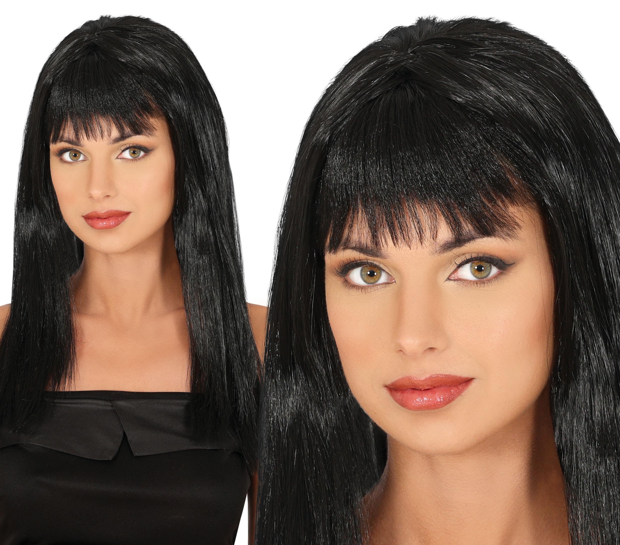 FIESTAS GUIRCA | Black Long Wig (One Size) - Fancy Dress Accessory for Adults - Themed Wigs for Parties, Halloween and Events - Ideal for Witch, Vampire, Gothic Costumes - Black
