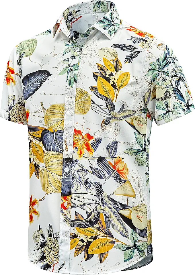 EUOW Men's Hawaiian Shirt Short Sleeves Printed Button Down Summer Beach Dress Shirts