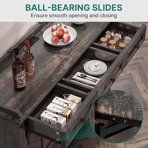 Miniatura 7 de DWVO Armario de barra de café de granja, armario de cocina de 53 pulgadas con almacenamiento, 3 cajones y puerta corrediza de granero, armario de