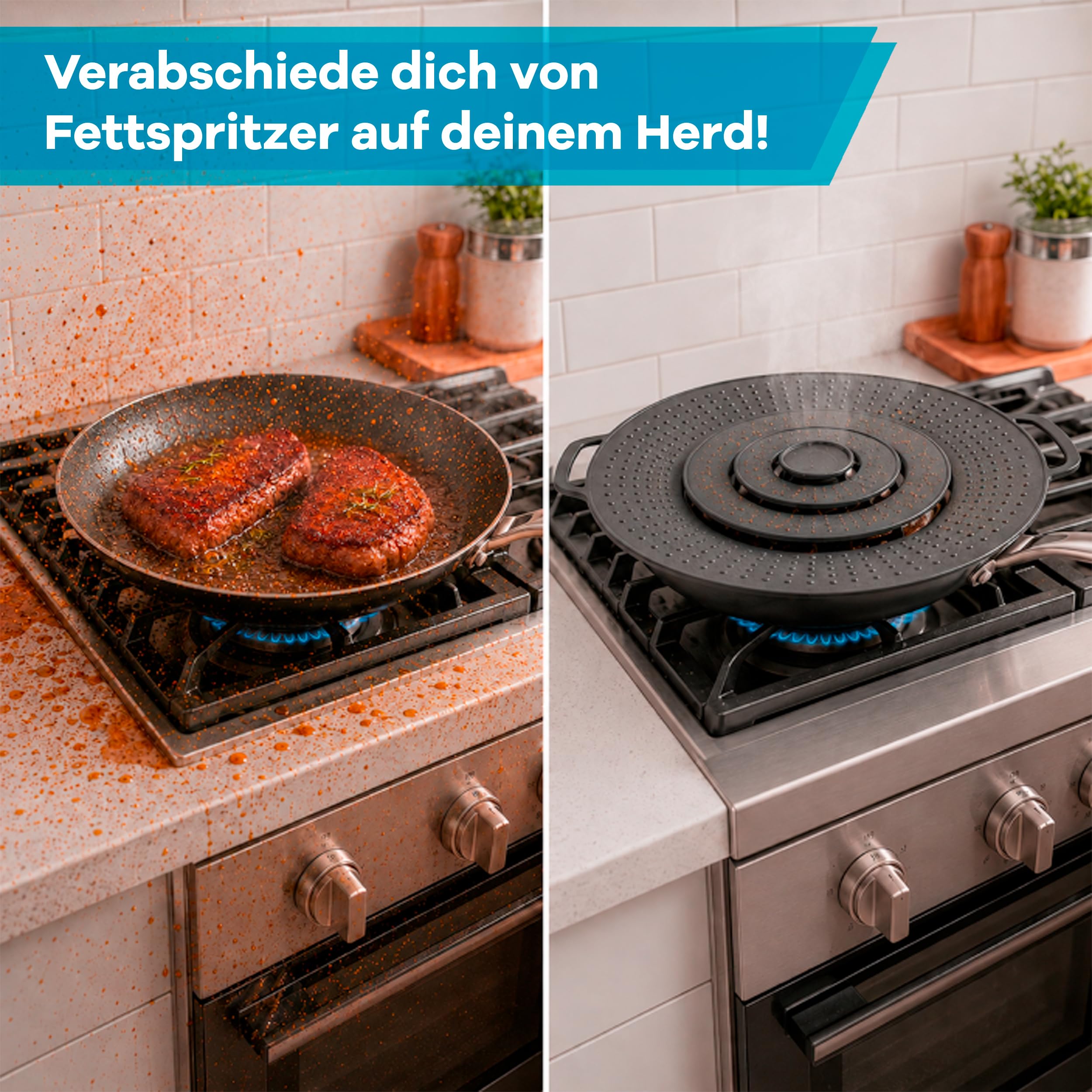 NetroxHome – Überkochschutz und Pfannen Spritzschutz aus Silikon – Überlaufschutz für Töpfe und Pfanne Ø 15-25 cm – Topfdeckel zum Schutz vor dem Überkochen – spülmaschinenfest Spritzschutz Pfannen