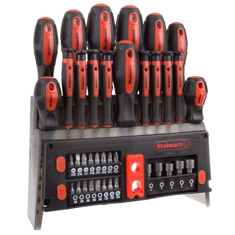 Kit de Chaves de Fenda Magnéticas Stalwart com Bits, Suporte de Parede e Organizador, 39 Peças