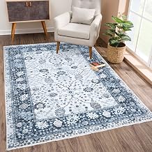 Bloom Rugs Caria Washable Non-Slip 4x6 Rug - Navy Blue Traditional Bordered Area Rug for Living Room, Bedroom, Dining Room, and Kitchen - Exact Size 4' x 6'