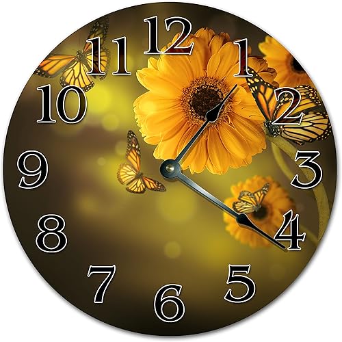 Reloj de retrato perfecto de girasol y mariposa de 10.5 pulgadas, reloj de pared grande de 10.5 pulgadas, reloj de decoración del hogar