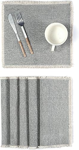 Miniatura 32 de Hausattire - Juego de 6 manteles individuales de algodón deshilachados para mesa de comedor 13x19 pulgadas | Mantel individual de estilo rústico