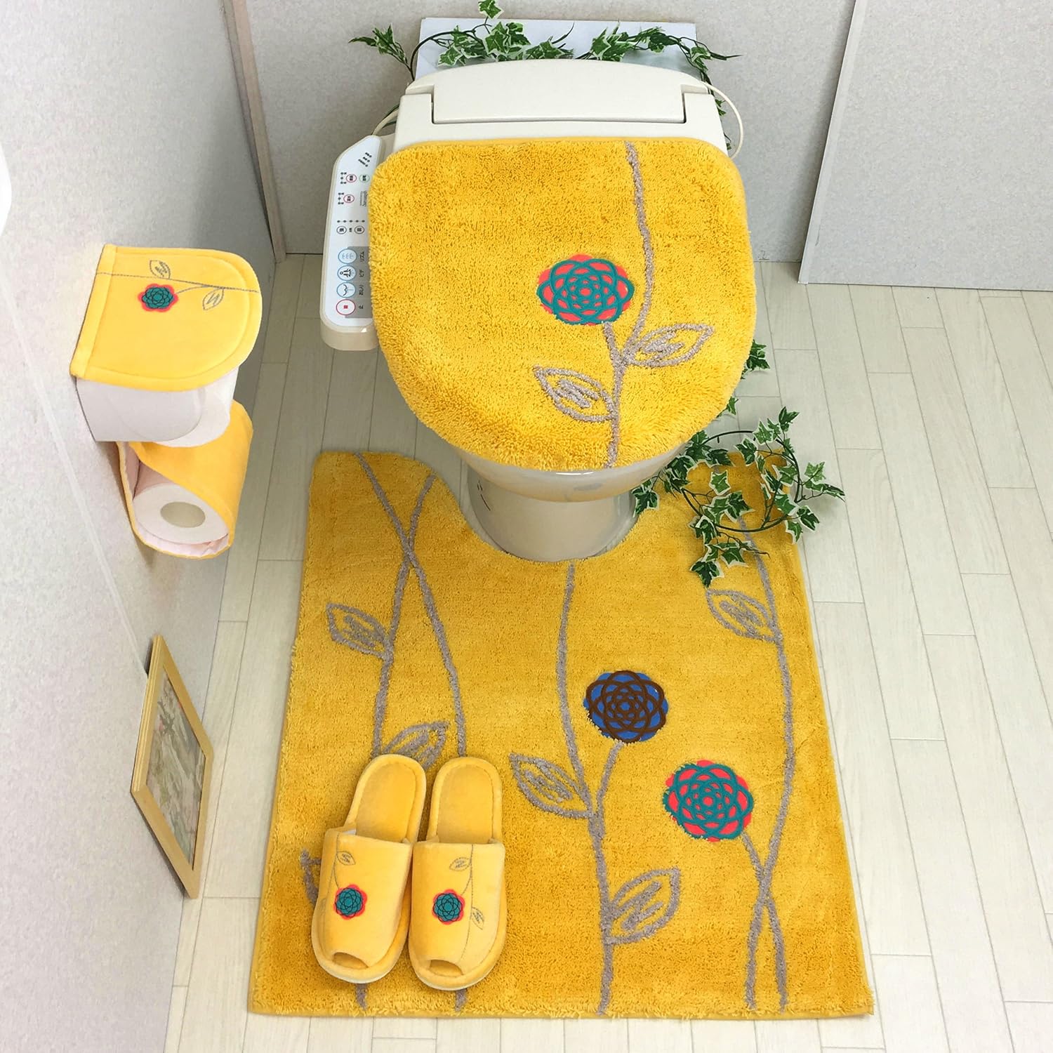 北欧 おしゃれ ロング トイレマット セット 5点 イエロー 洗浄暖房型