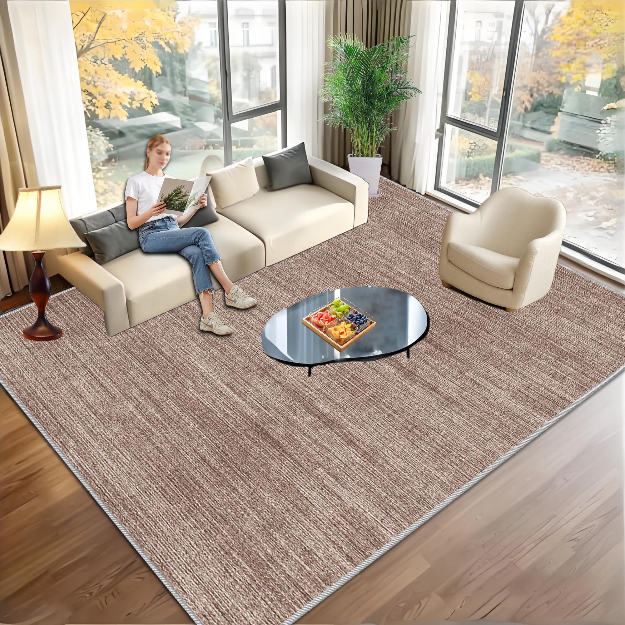 Antypoślizgowy dywanik do salonu 170 x 220 cm dywaniki obszarowe można prać w pralce do sypialni kuchni jadalni pokoju biura do gier mata podłogowa krzesło koła brązowy2