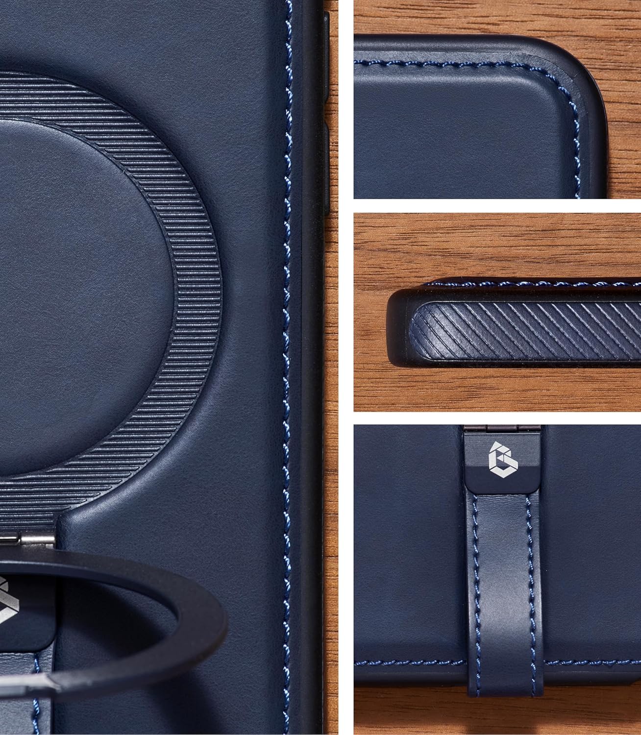 for iphone 17 pro max leather case with stand, anti-slip grip ring, fits for magsafe (blue, ip17 pro max-6.9inch) ip17 pro max-6.9inch blue