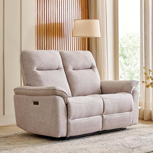 Home Centre | Artise Fabric 2-Seater Electric Recliner | Recliner Sofa for Living Room | Solid Wood | Grey | 1 Year Warranty