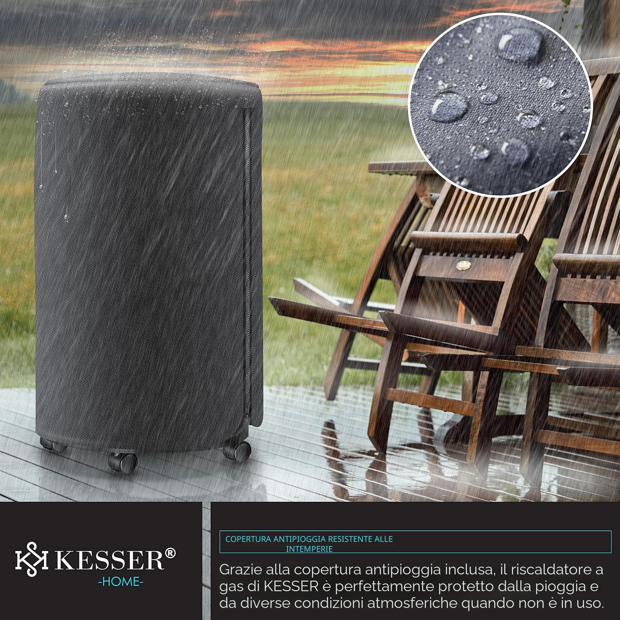 KESSER® Stufa a Gas in Ceramica da 4200 Watt radiante, incl. regolatore di Pressione del Gas, Tubo Flessibile - Riscaldatore a Gas, Generatore di Calore Nero