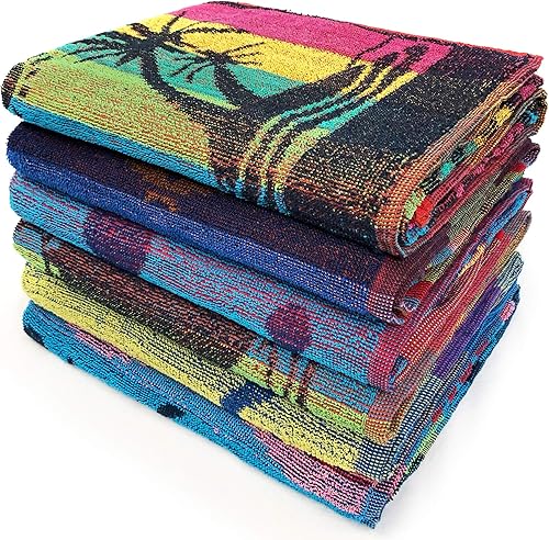 Ipanema - Toalla de playa de viaje jacquard de rizo de 30 x 60 pulgadas, paquete de 6, diseños surtidos, delfín, conchas marinas, peces, vela, 100%