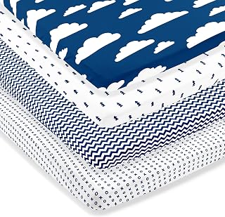 Pack n Play Sheets – Premium Pack and Play Sheets 4 Pack – 100% Super Soft Jersey Knit Cotton Playard Mattress Sheets – Portable Playpen Fitted Play Yard Mini Crib Sheet for Boy & Girl (24 x 38 x 5)