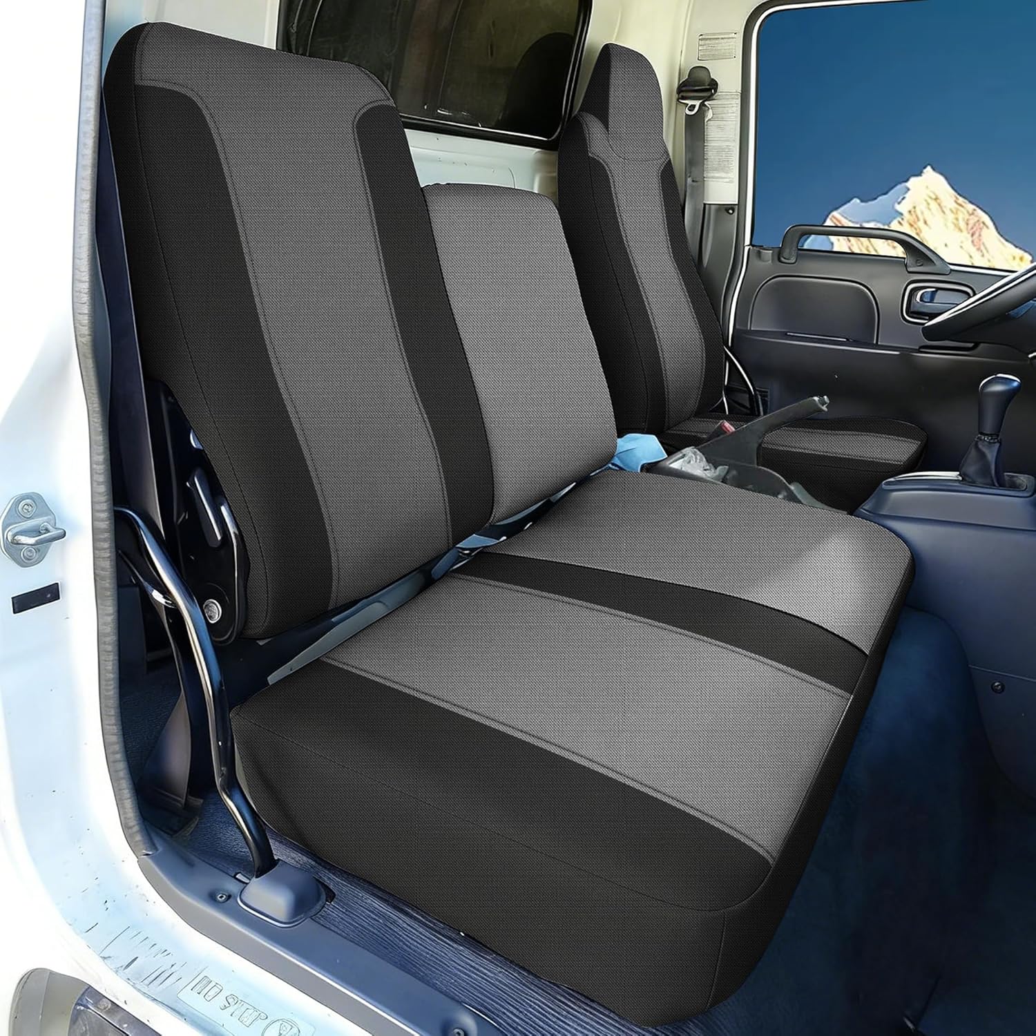 Seat Covers for Isuzu NPR 40/60 Split Bench Custom 1995 1996 1997 1998 1999 2000 2001 2002 2003 2004 2005 Knitted Fabric with Soft Foam Padding Breathable Faux Leather Black