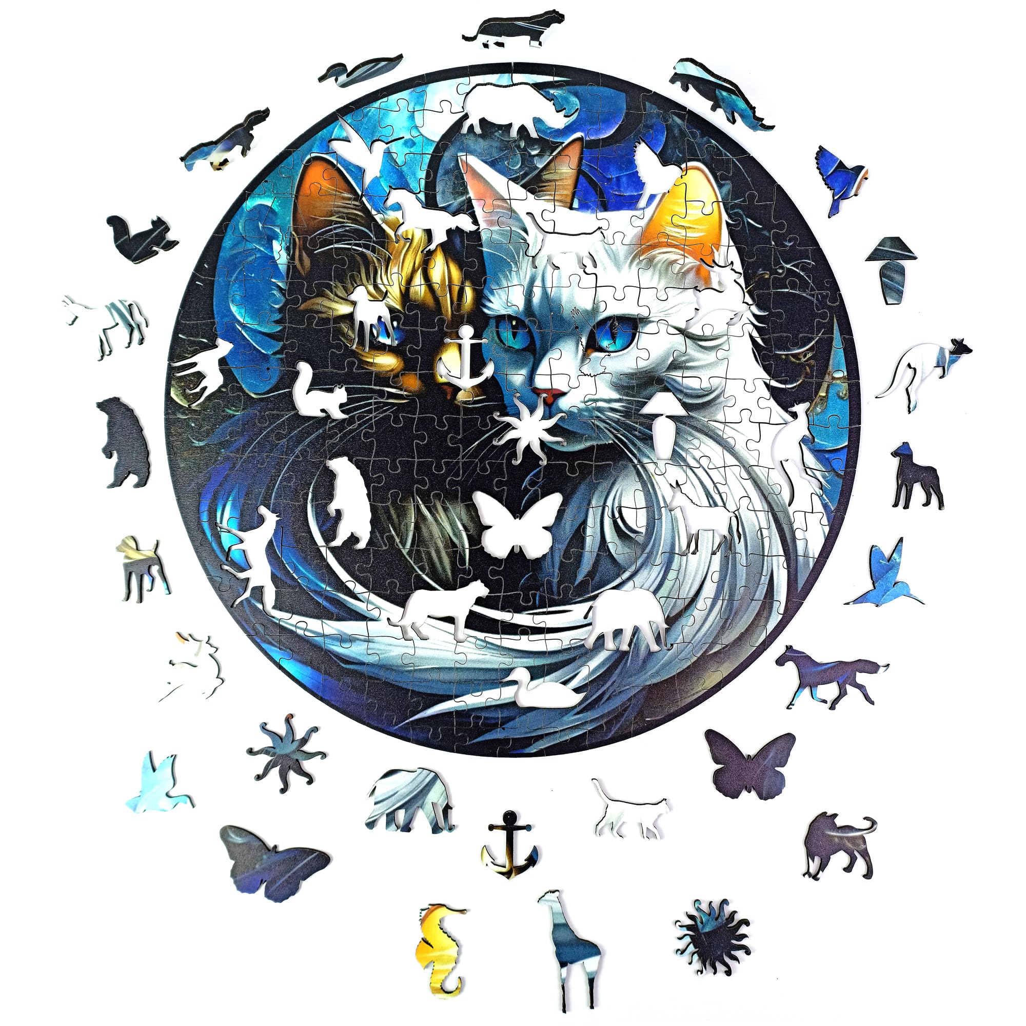 Wooden Puzzles for Adults, Unique Animal Shape YingYang Cats Wooden Jigsaw Puzzles, Extraordinary Gift for Friends and Family, Wood Puzzles Adult, Perfect for Birthday Gift, Wood Cut Puzzles (Medium)