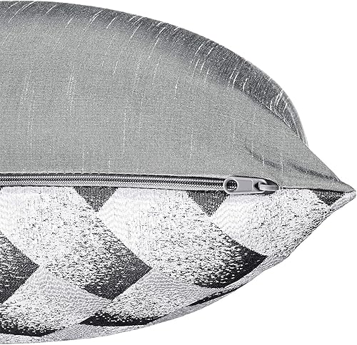 Miniatura 3 de Violet Linen Funda de almohada decorativa de jacquard de poliéster, diseño geométrico de espiga, 18 x 18 pulgadas, color plateado