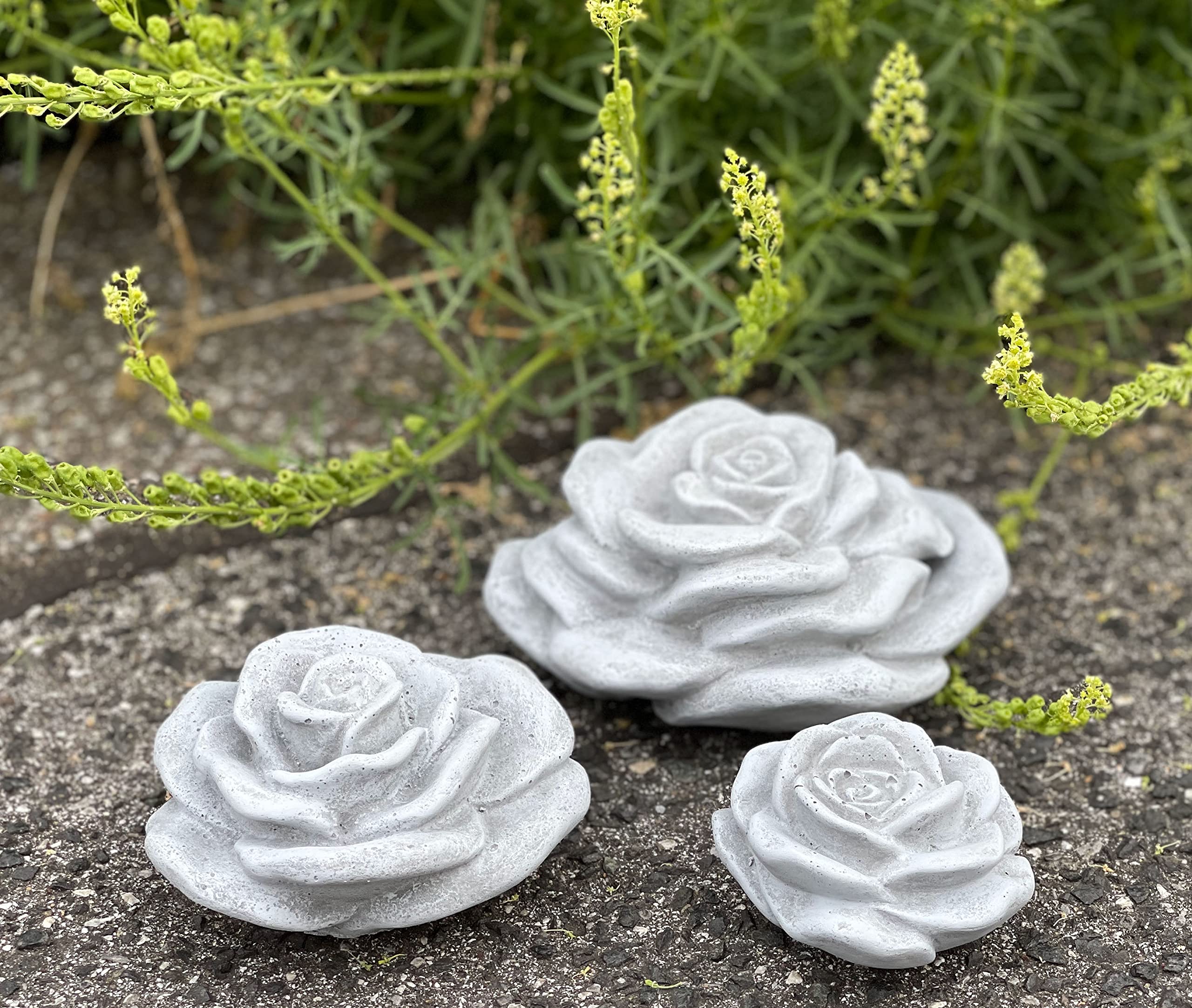 stoneandstyle Lot de 3 fleurs de rose en pierre - Résistantes au gel et aux intempéries