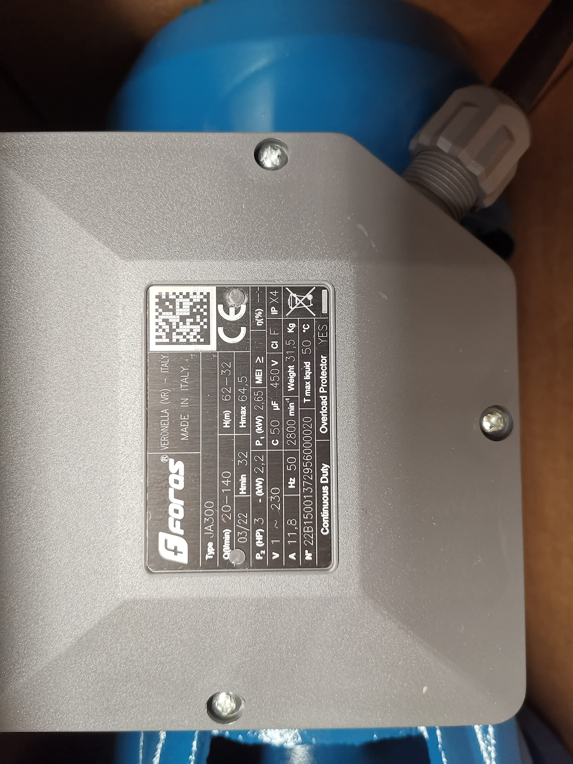 FORAS Bomba centrífuga eléctrica autoaspirante, fabricada en Italia, funcionamiento continuo, 230 V, 2,2 kW, 140 l/min, 64,5 m