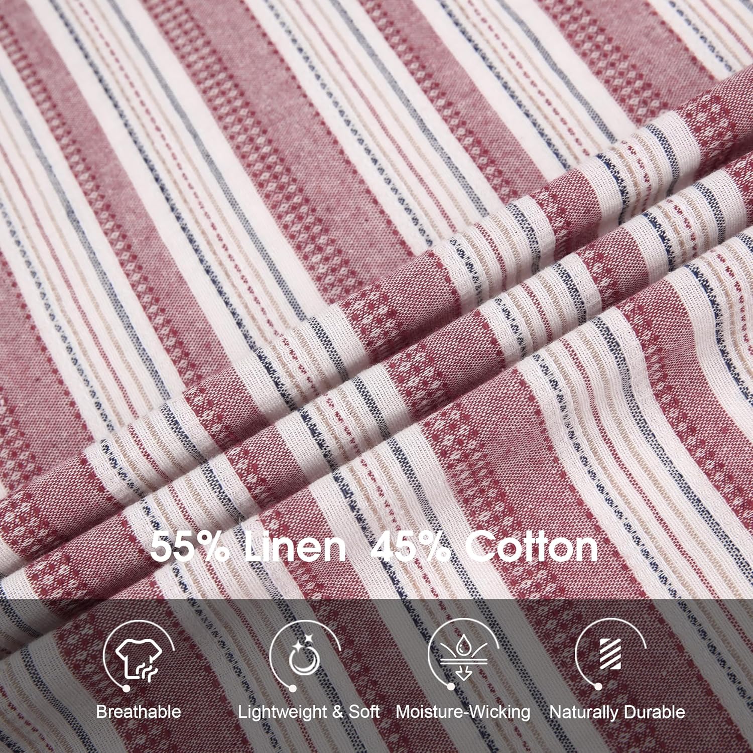 Damipow Mens Linen Cotton Striped Long Sleeve Dress Shirt Casual Button Down Shirt - Image 6