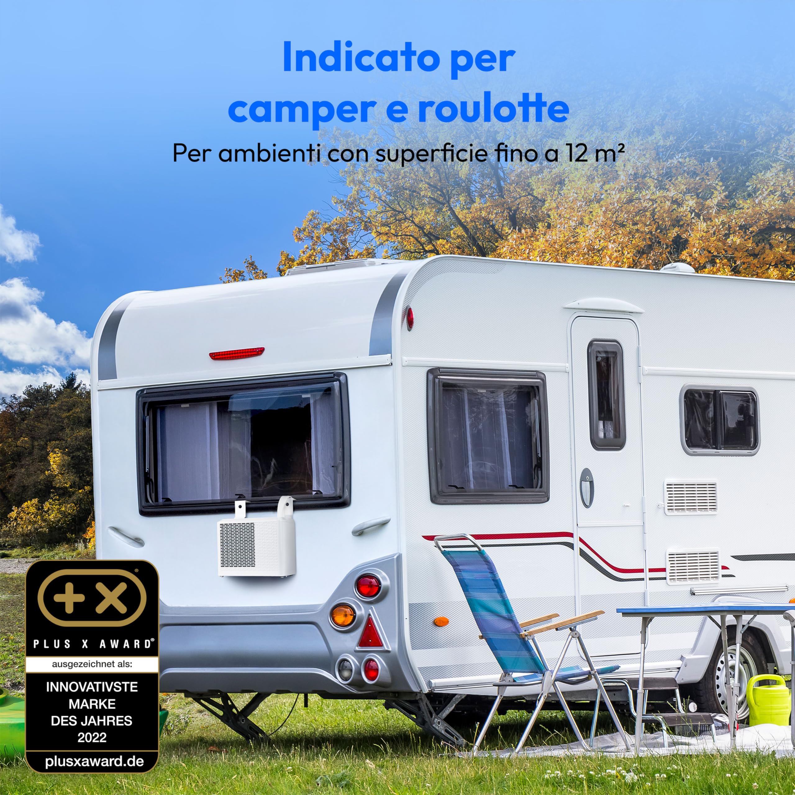MEDION P502 Condizionatore d'aria split intelligente (per caravan camper campeggio, incluso kit di montaggio, 5000 BTU, raffreddamento deumidificazione e ventilazione, modalità sleep, MD37735)