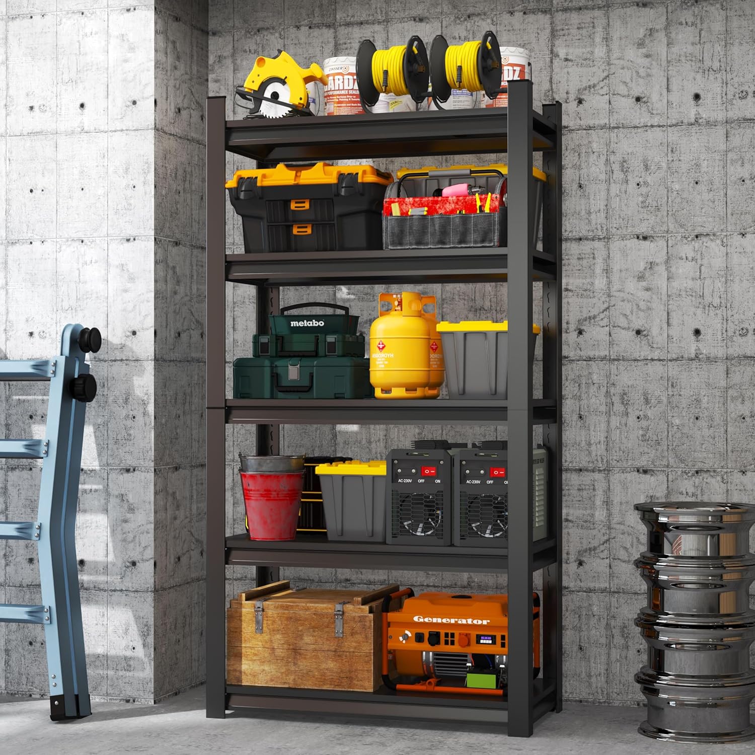 63''H Metal Garage Shelving, 5-Tier Heavy Duty Shelving Unit, Adjustable Garage Storage Shelves, Utility Rack Shelf for Industries, Warehouses, Basement(Black, 63''H*40''W*16''D, 5 Tier)