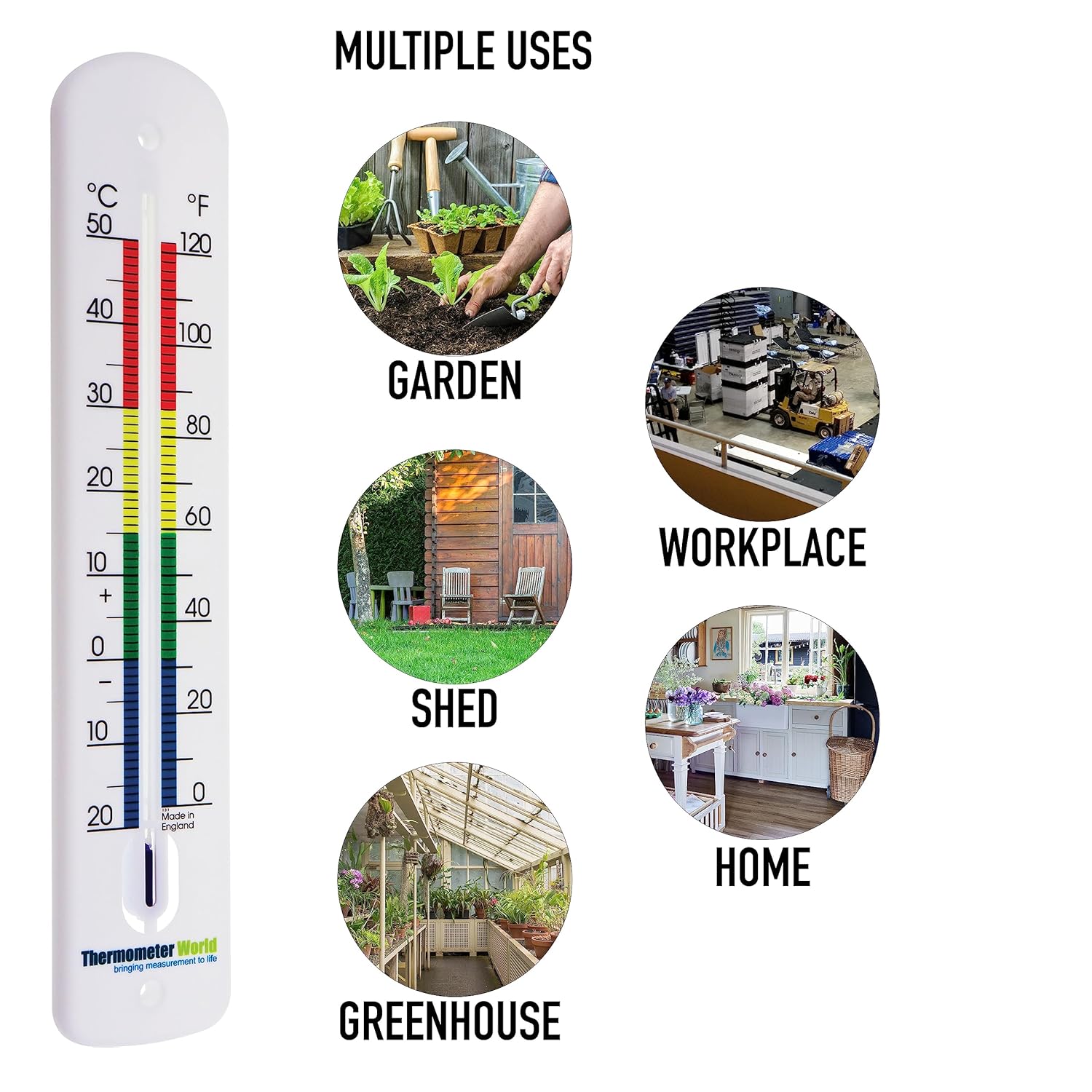 Large Outdoor Thermometer for Patio and Outside Garden 15 Inch - Outside Thermometer Easy to Read with Large Numbers and Coloured Zones Outdoor Temperature Gauge Garden Greenhouse