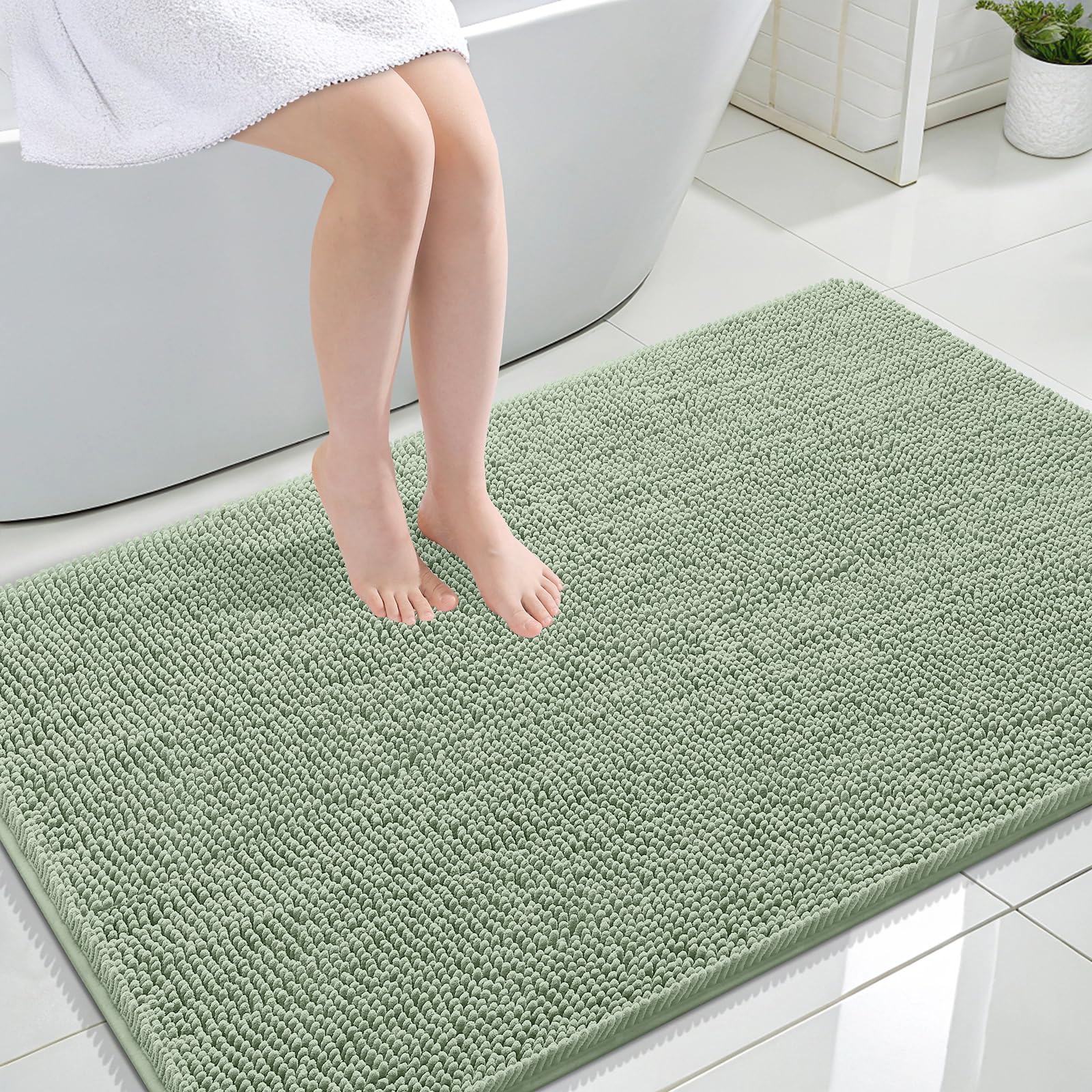 OLANLY Large Bathroom Rugs 44x32, Extra Soft Absorbent Chenille Bath Rugs, Rubber Backing Quick Dry, Machine Washable Bath Mats for Bathroom Floor, Tub and Shower, Home Decor Accessories, Sage Green — image 1