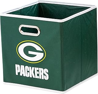 Franklin Sports Green Bay Packers NFL Storage Bin - Collapsible Cube Container + Basket - NFL Office, Bedroom + Living Room Décor - Folding Storage Bin for Football Fans - 11"x11"