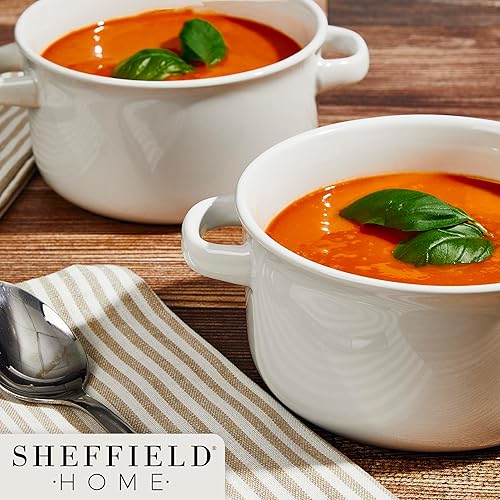 Miniatura 5 de SHEFFIELD HOME Juego de 6 cuencos de cerámica para sopa con asas, cuencos grandes de 24 onzas, aptos para lavavajillas, microondas y horno, ideales