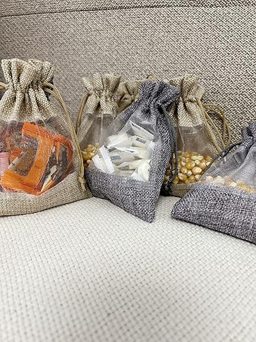 Miniatura 3 de Daihellenstone - Paquete de 20 bolsas de arpillera de organza de lino de 4 x 5.6 pulgadas con cordón para fiestas, Navidad, bodas, bolsas de regalo