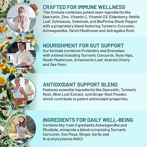 Miniatura 3 de Quercetina 28 en 1 con suplemento de bromelina para apoyo diario de defensa inmunológica - Quercetina con vitamina C y zinc para adultos