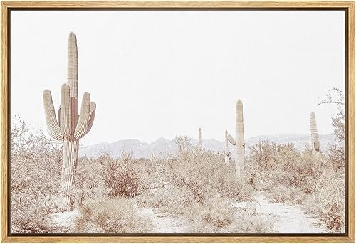 wall26 Lienzo enmarcado para pared, retro, vintage, desierto, cactus, paisaje, naturaleza, desierto, fotografía, moderno, rústico, colorido,