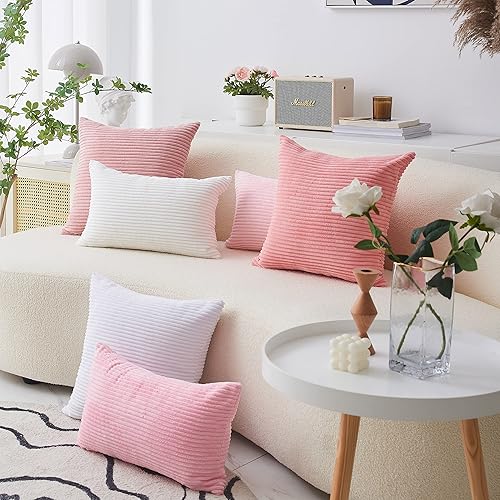 Vista 50 de Home Brilliant - Juego de 2 fundas de almohada de 24 x 24 pulgadas / 61 x 61 cm., de terciopelo de pana a rayas, cojín cuadrado decorativo, funda