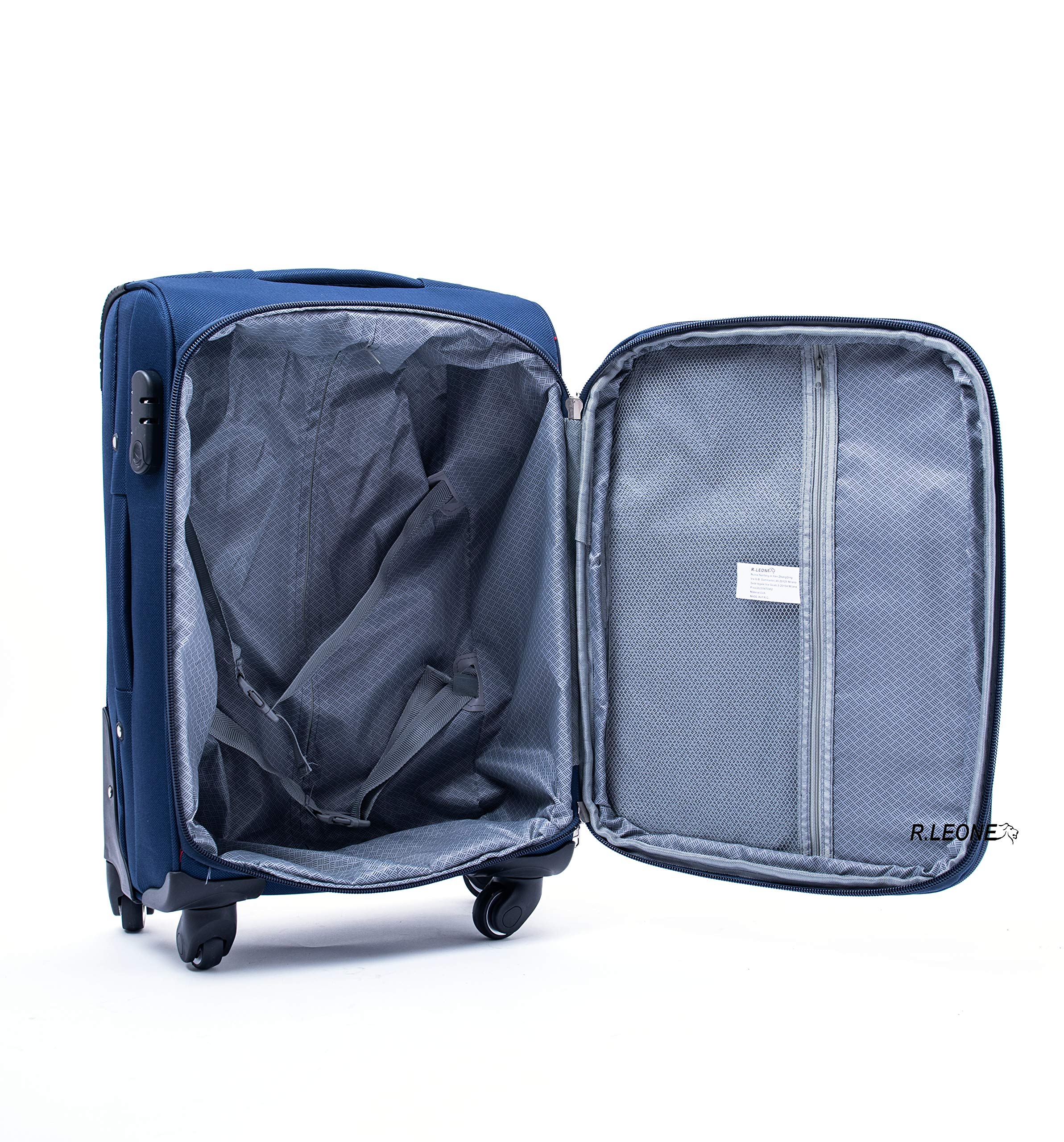 R.Leone Valigia da 1 pezzo Fino a Set 3 Trolley Espandibile grande, medio e bagaglio a mano 4 ruote in stoffa 214 (Blu, Set 3 S M L)